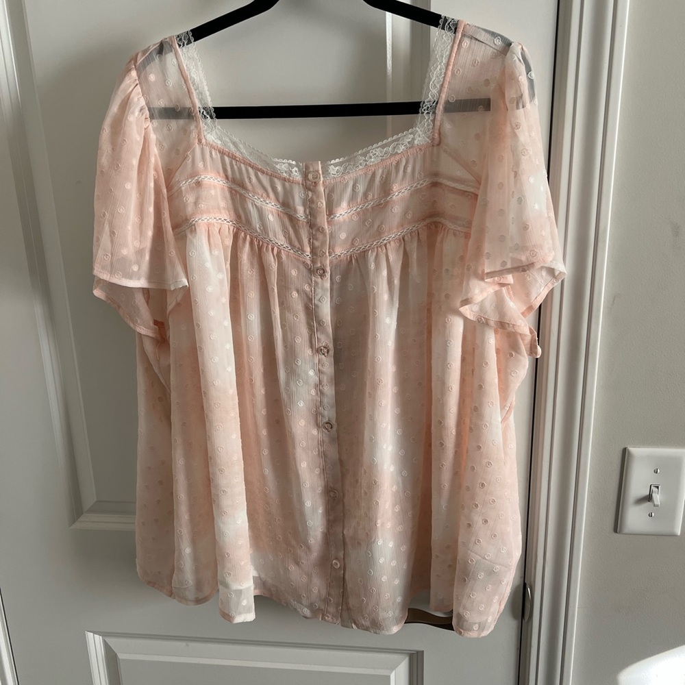 Torrid Pink Ruffled Blouse with Square Neckline